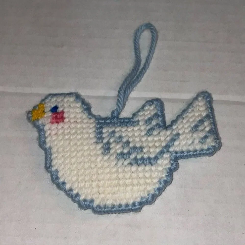 Vintage Handmade Cross Stitch Dove Bird Ornament